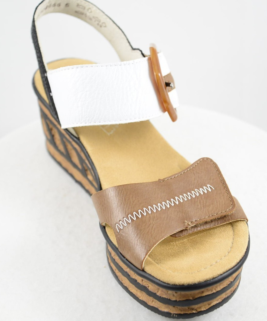 Rieker Antistress Rose 76 US 6.5 Beige Black White Platform Wedge Sandal EU 37