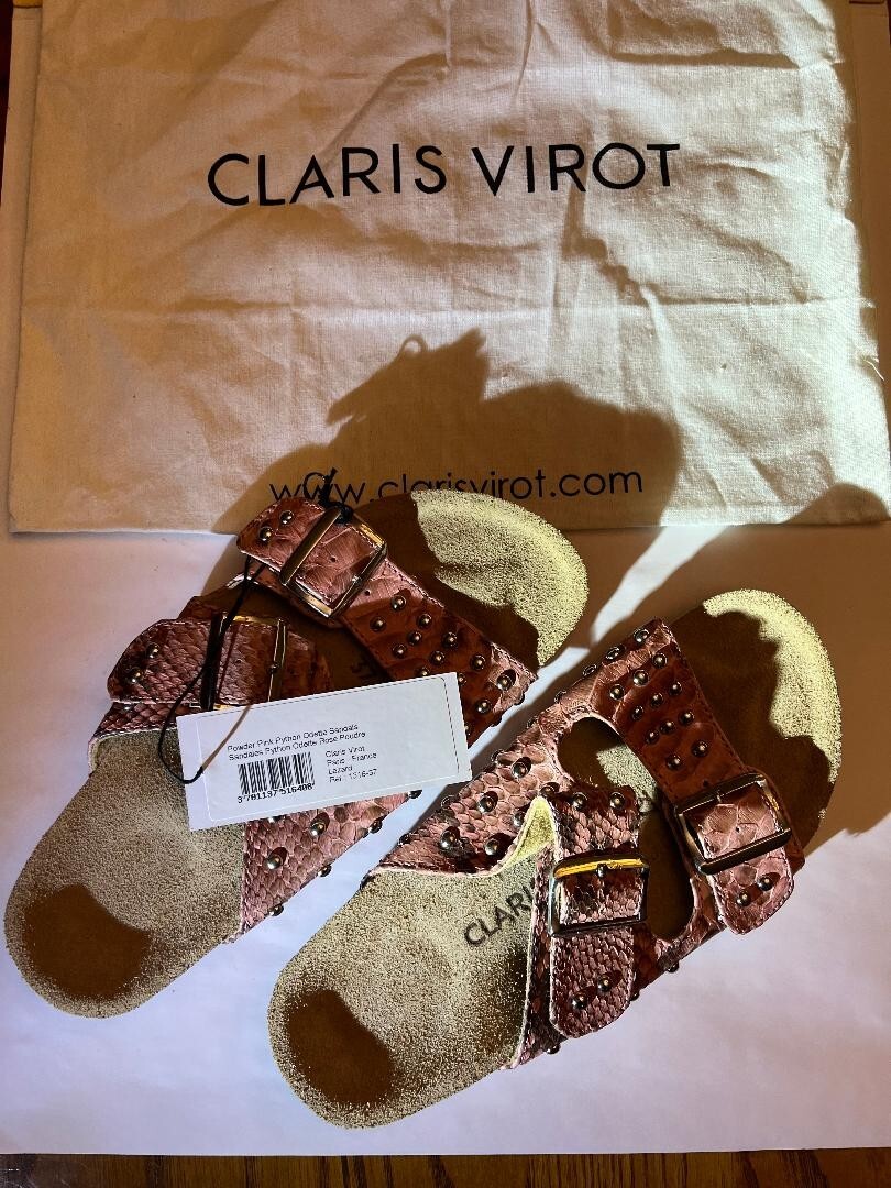 Claris Virot Pink Powder Python Odette Sandals EU Size 37 / US 6.5 / UK 4.5