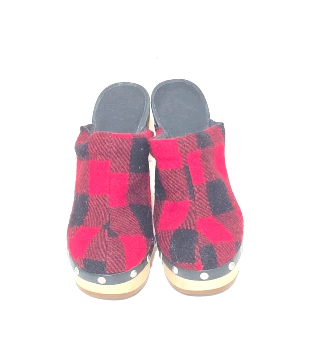 Woolrich Journalist Buffalo Check Platform Mules Red/Black Flannel Clogs Size 8