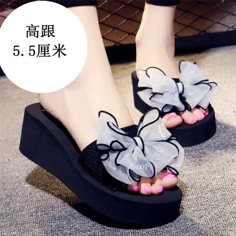 Women’s Beach Sandals High Wedge Heel Flowers Slippers Platform Flip Flops Shoes