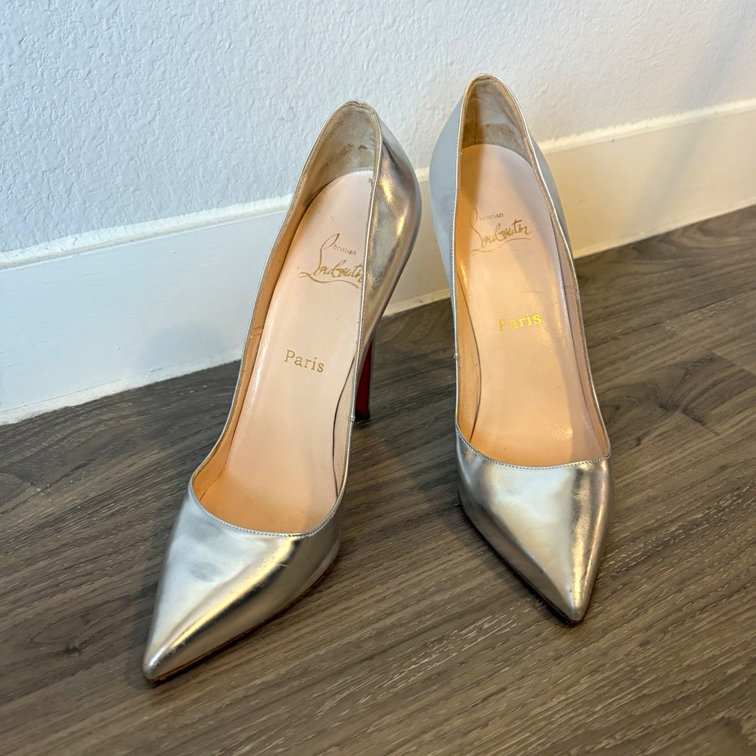 Christian Louboutin So Kate 120 Silver Metallic Leather Pumps EU 40.5