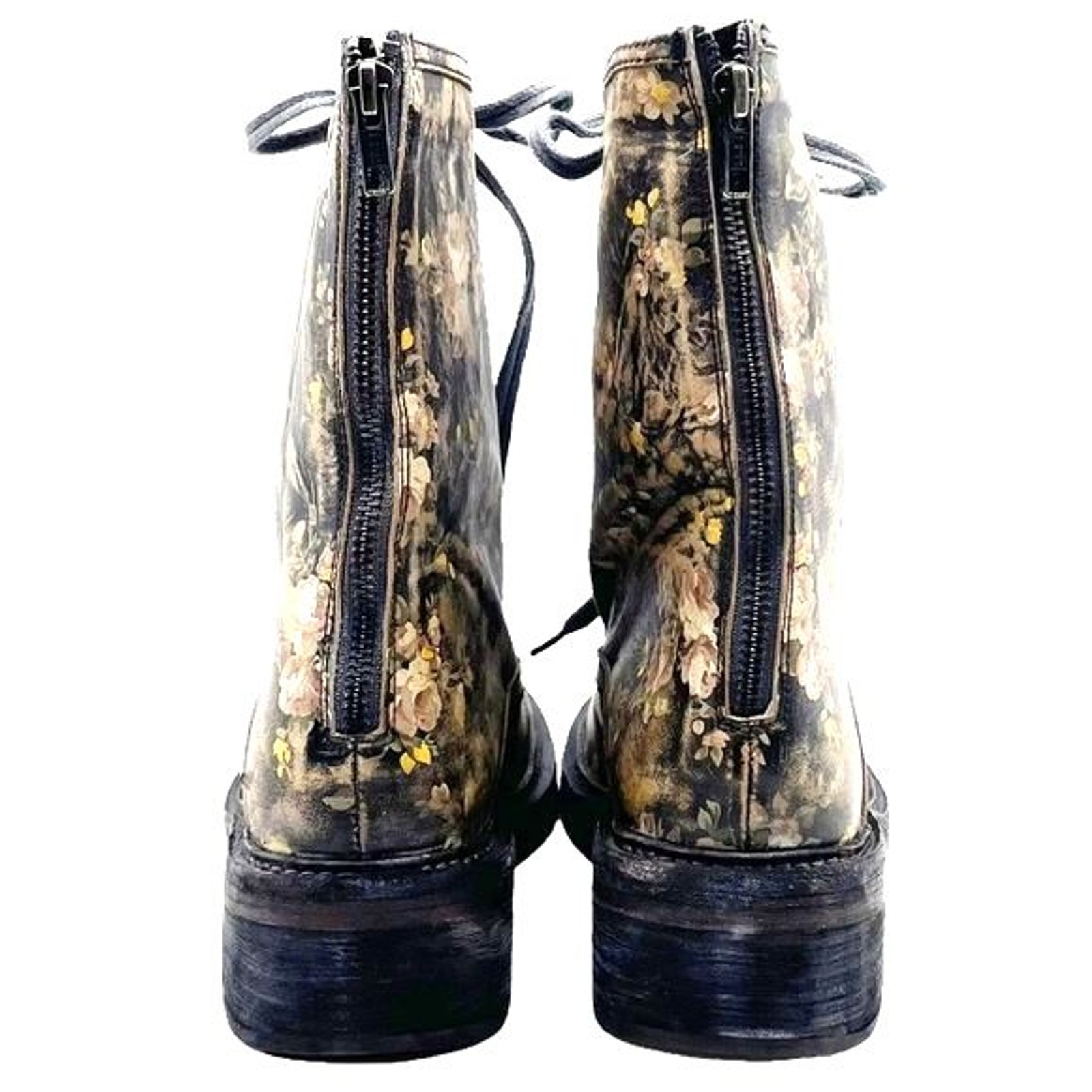 Free People Black Floral Leather Lace-Up Combat Boot Sz 8 Grunge Boho New In Box
