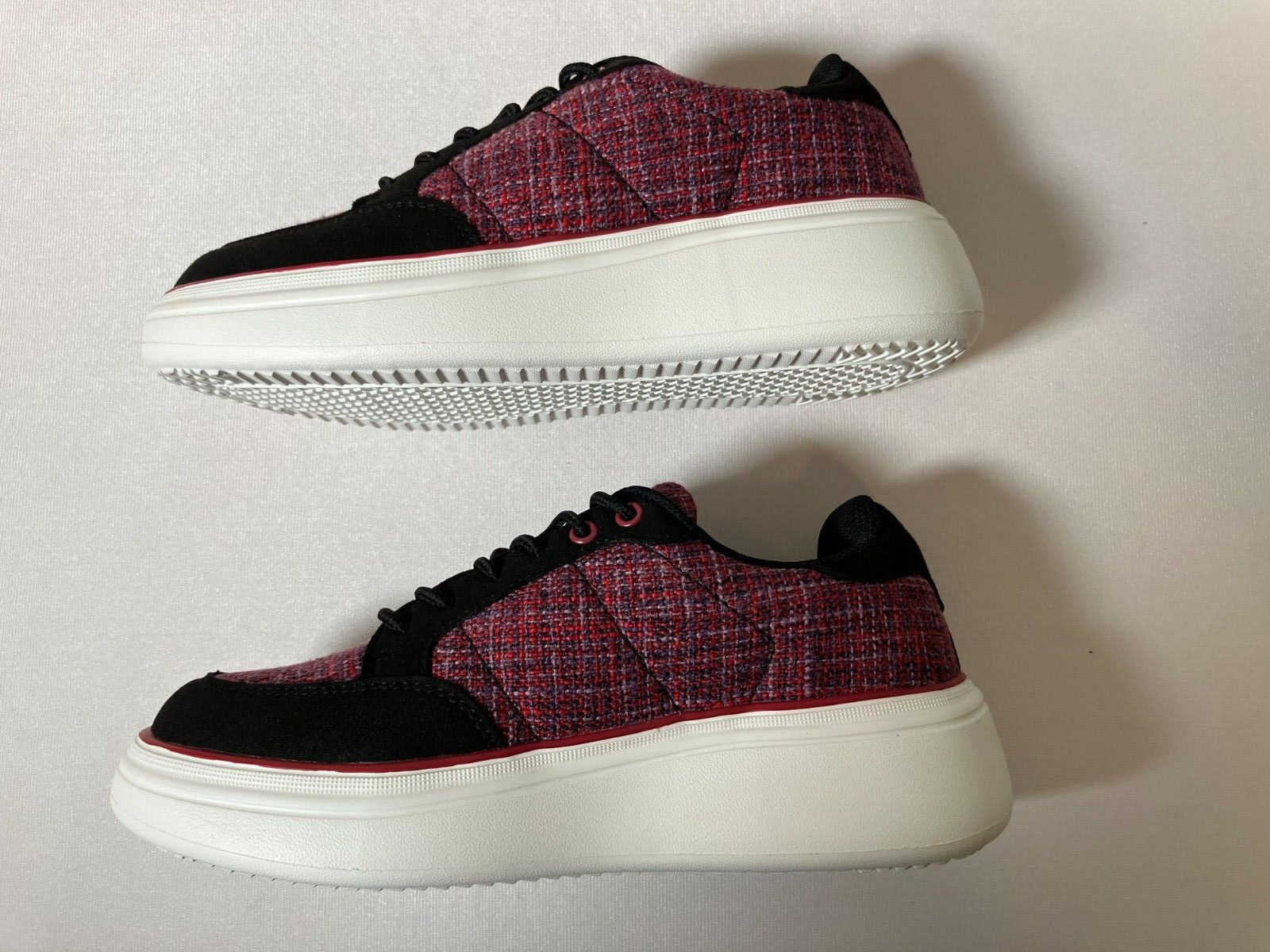 Ortho Comfoot Womens Platform Sneakers Size 6 Black Red Tweed Plaid Preppy NWT