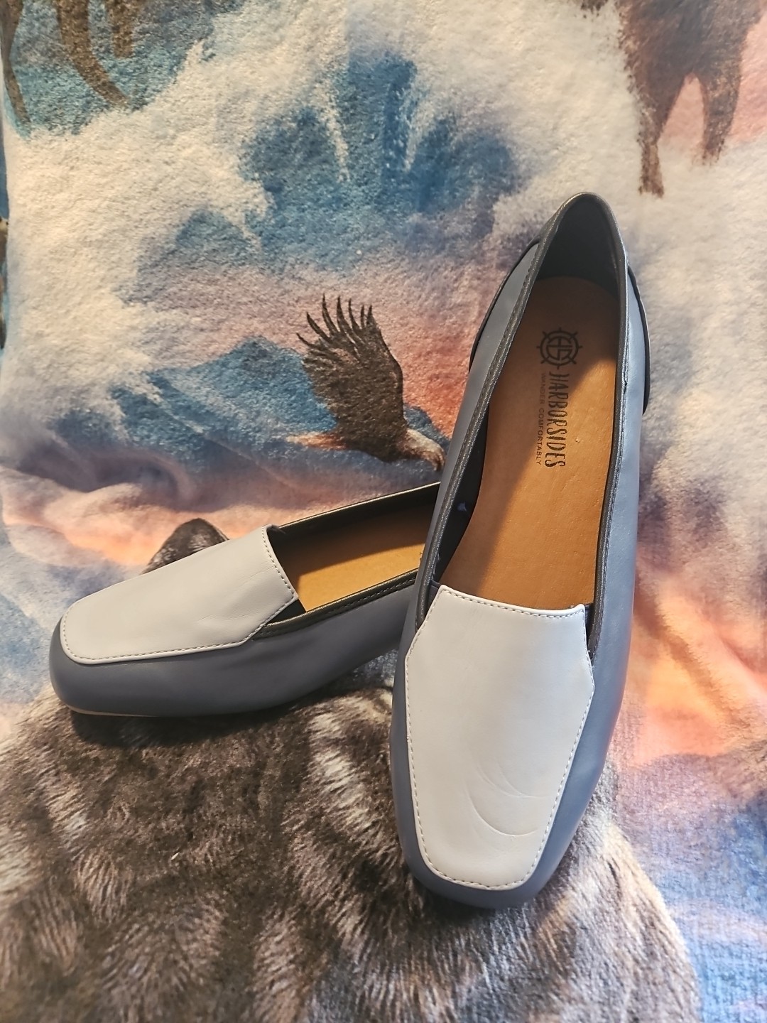 New Size 7.5 W Libbie Slip-Ons By Harborsides Light Blue/Blue -Two Tone Shoes