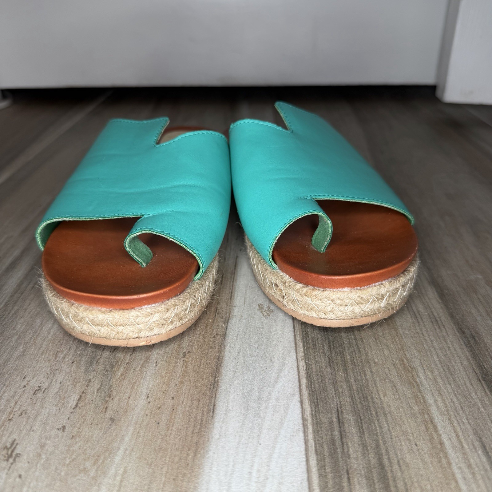 Patrizia by Spring Step Toe Loop Slide Sandals Teal Brown Women Sz US 9 / EU 40