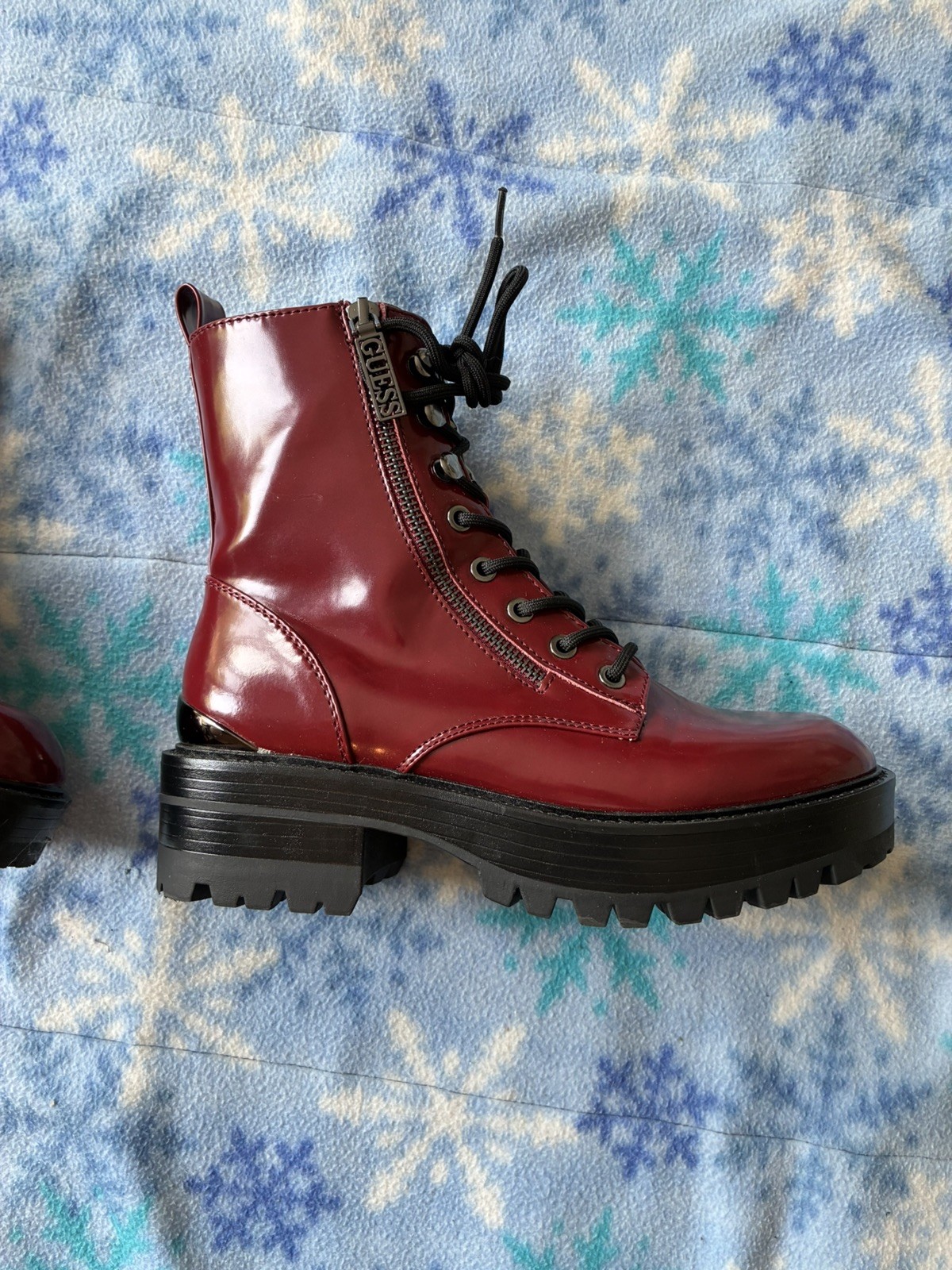 Guess Red Faux Leather Combat Boots Size 7.5 New!