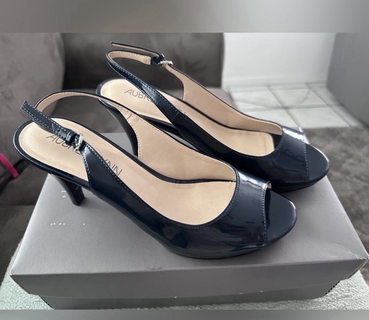 Aubrey Lynn Women’s Blue Synthetic Slingback Open Toe Ankle Strap Buckle 7.5