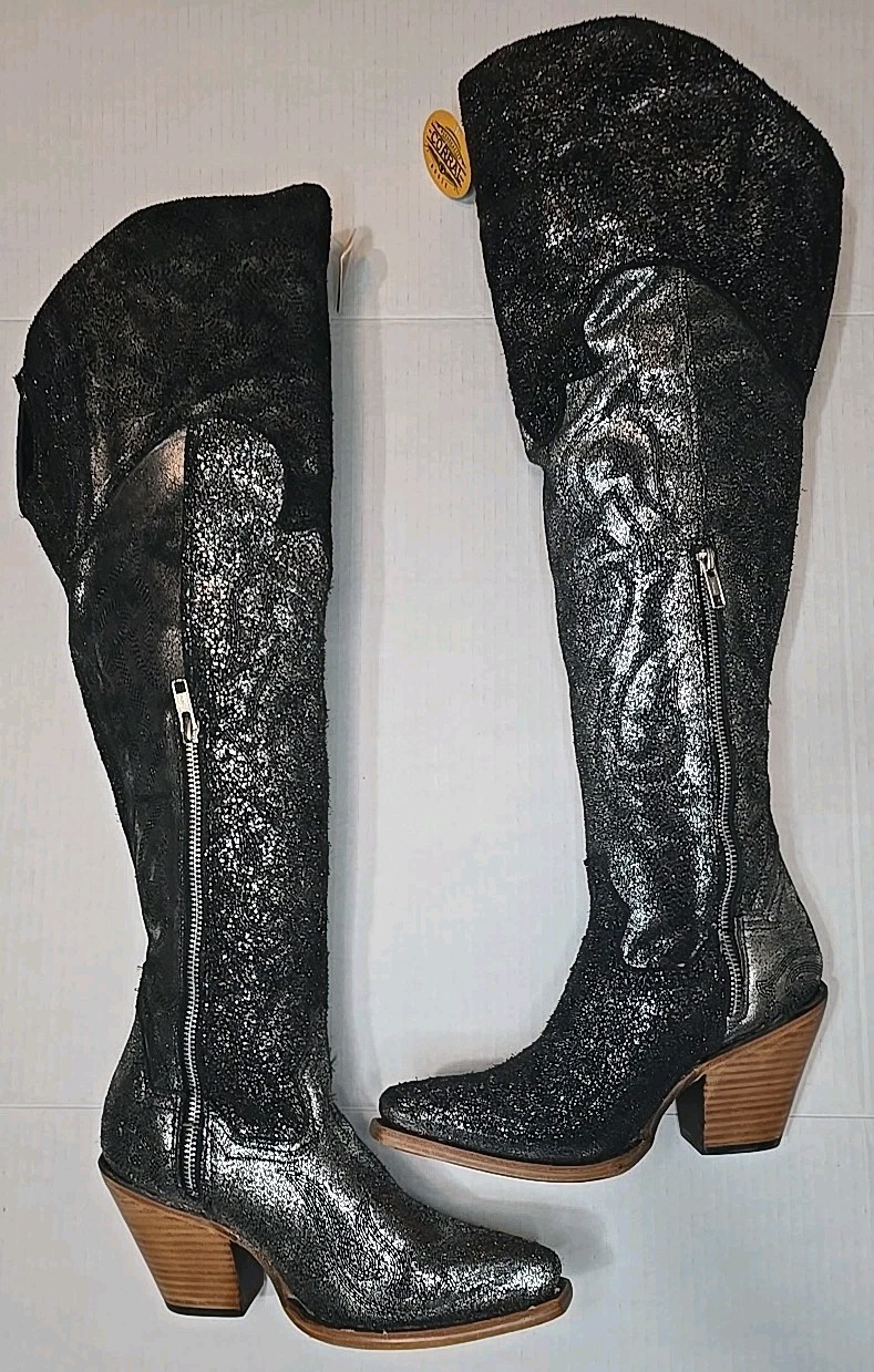 Size 6 Corral Black Silver Metallic Over The Knee Pointed Toe Z5245