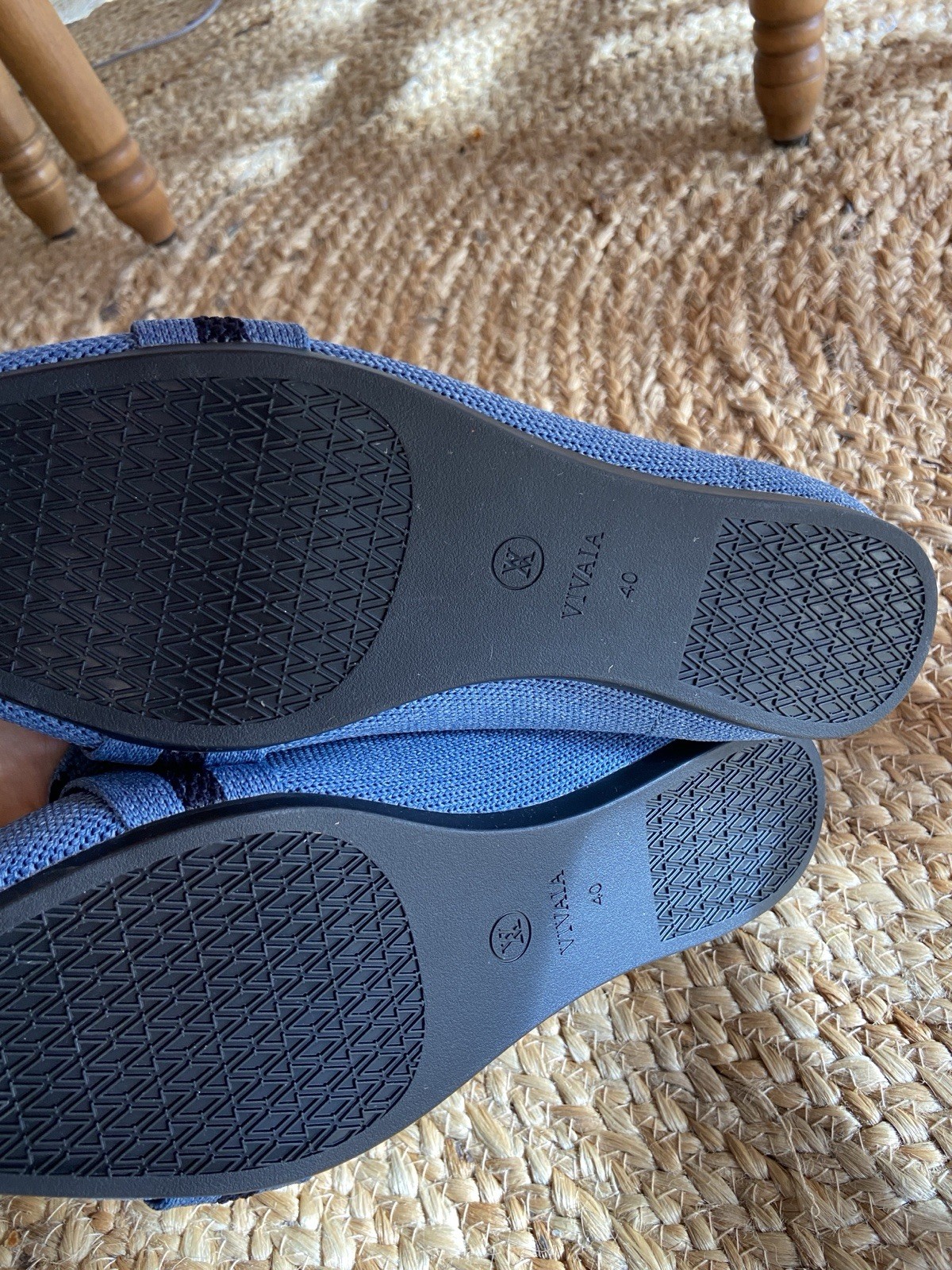 VIVAIA Margot Square-Toe V-Cut Knitted Flats Shoes Denim Blue Size 40