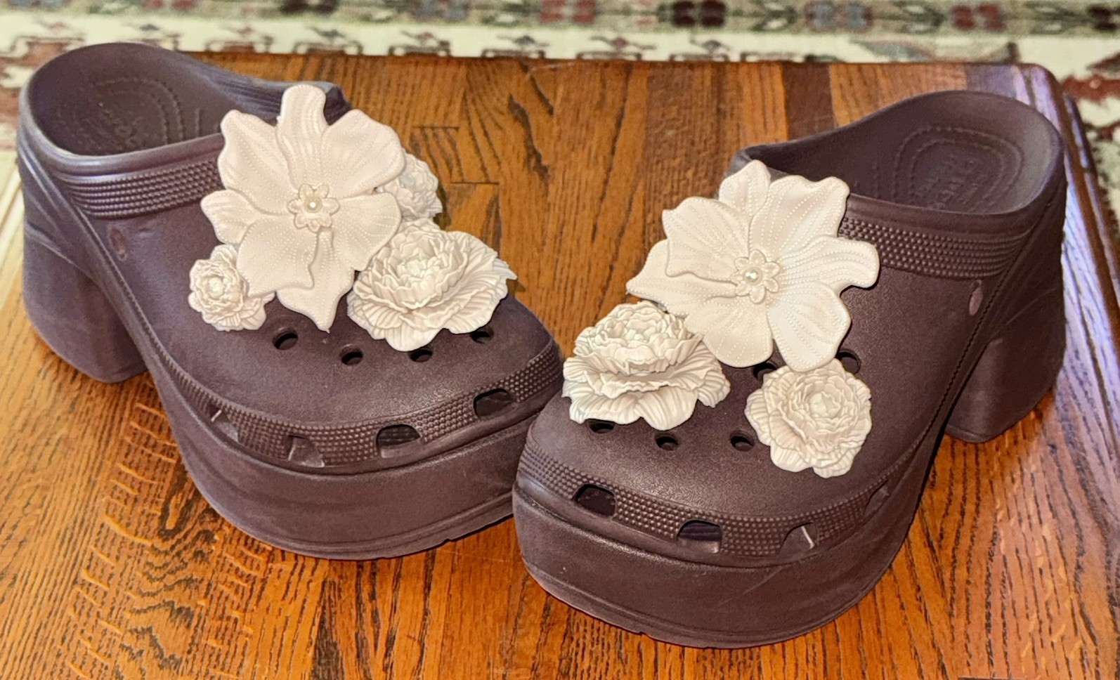Crocs Siren embellished floral jibbitz Platform Clog In Brown W8 Excellent