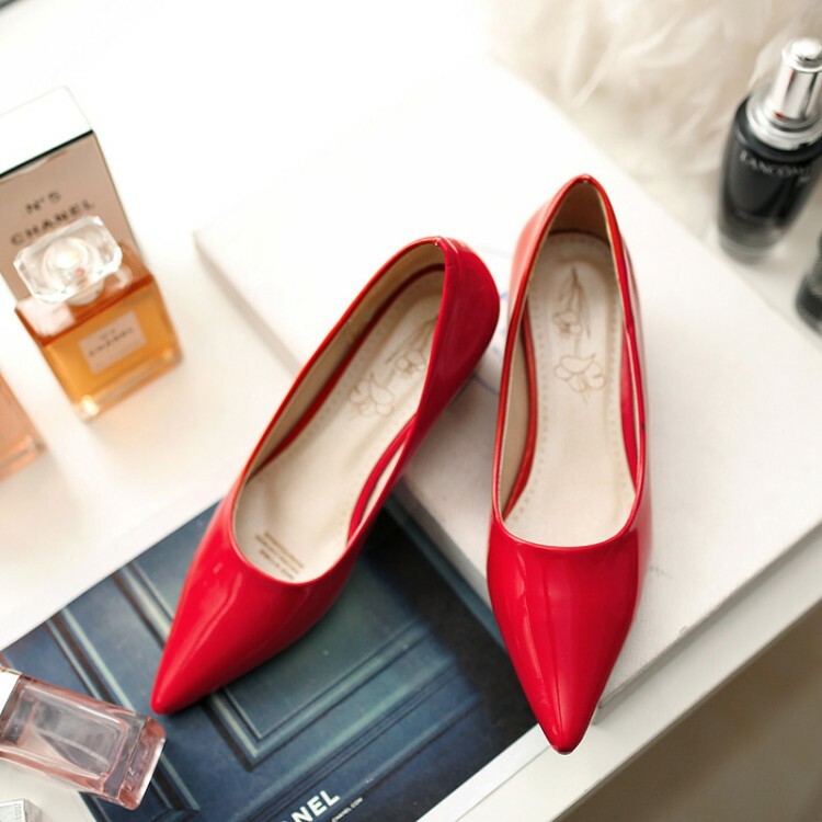 Pointy Toe Patent leather Shoes Womens Trendy Block Pumps Mid Heels Plus Size
