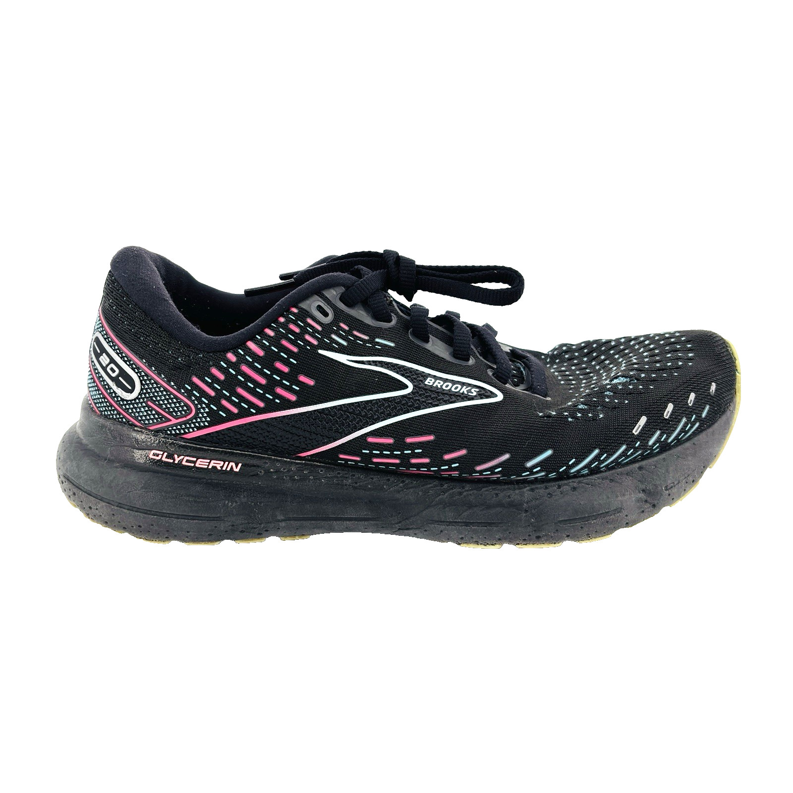 Womens 9.5 Medium B Brooks Glycerin 20 Black Blue Pink Running Shoes 1203691B005