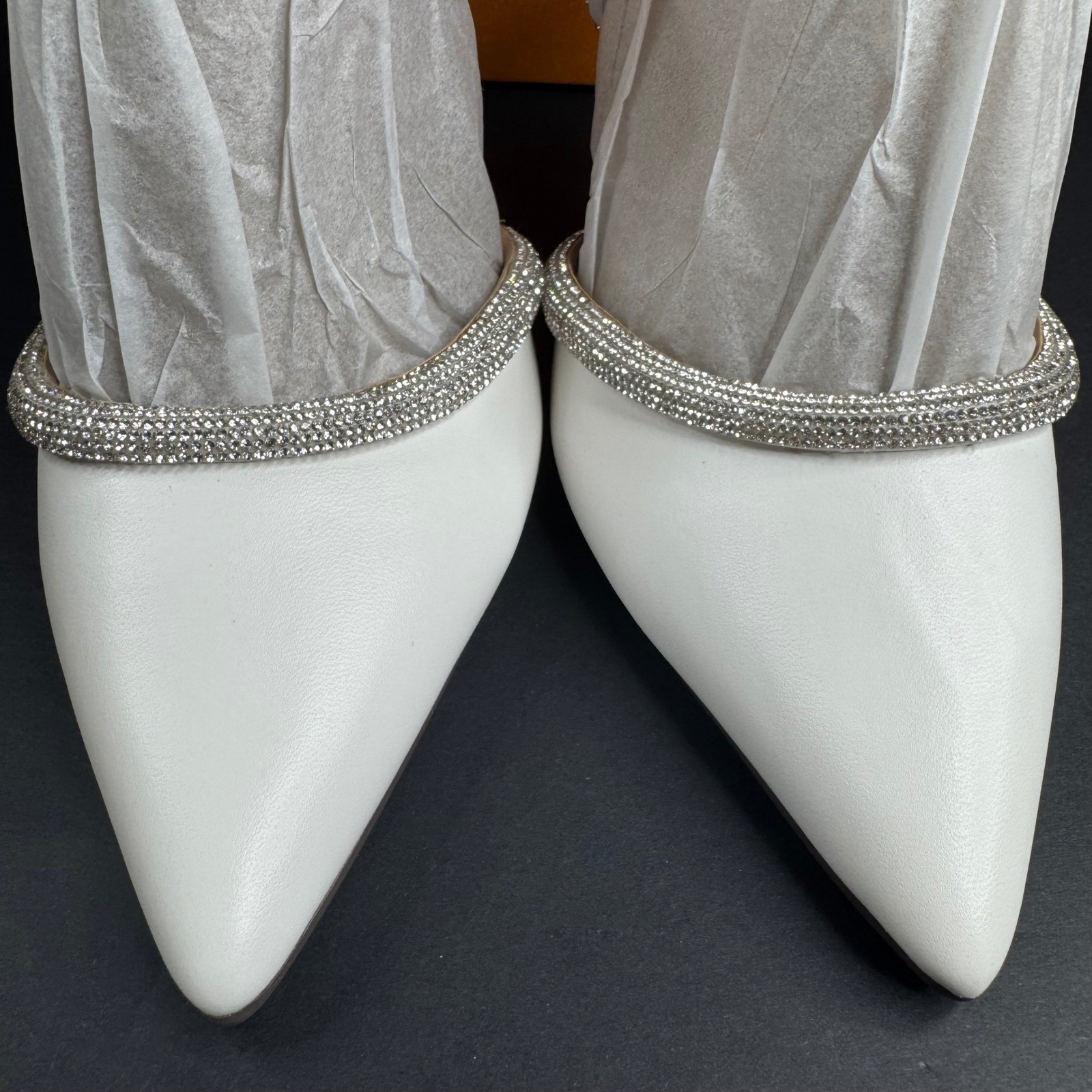 Unisa UNSEBI2 White Rhinestone Slingback Pointed Toe Flared Kitten Heels Wmns 5