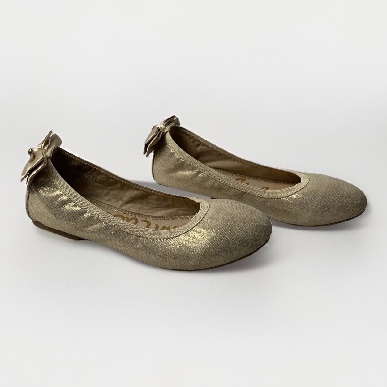 Sam Edelman Felicia Esmeralda Gold Ballet Flats Bow Womens Sz 4