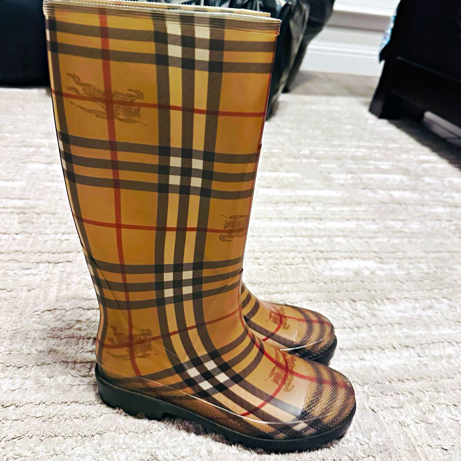 Burberry Nova Plaid Knee High Waterproof Rubber Rain Boots Women US 9