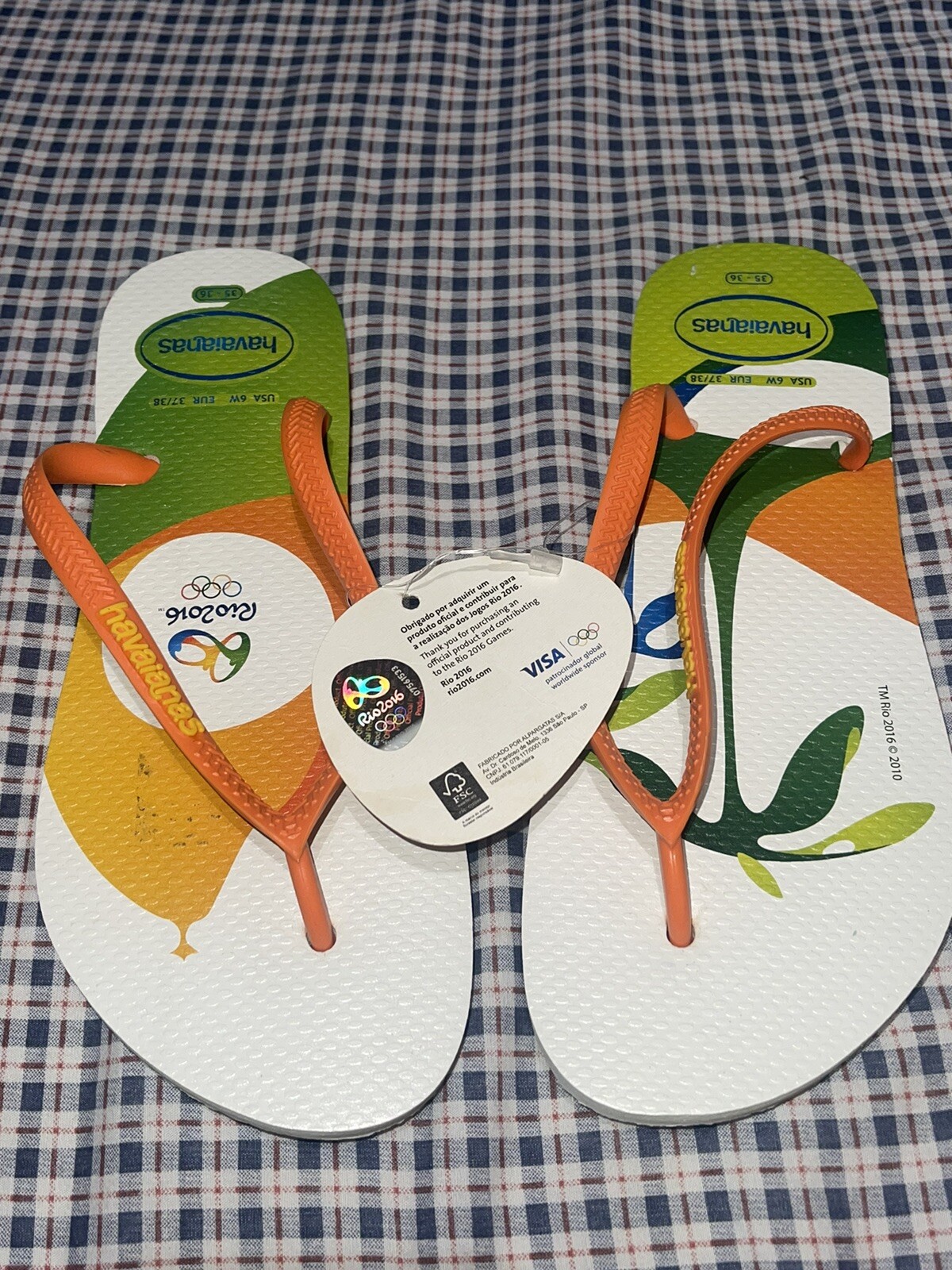 Havaianas Rio 2016 Olympics Flip Flops Sandals 6 Womens Eur 37/38 (NWT)