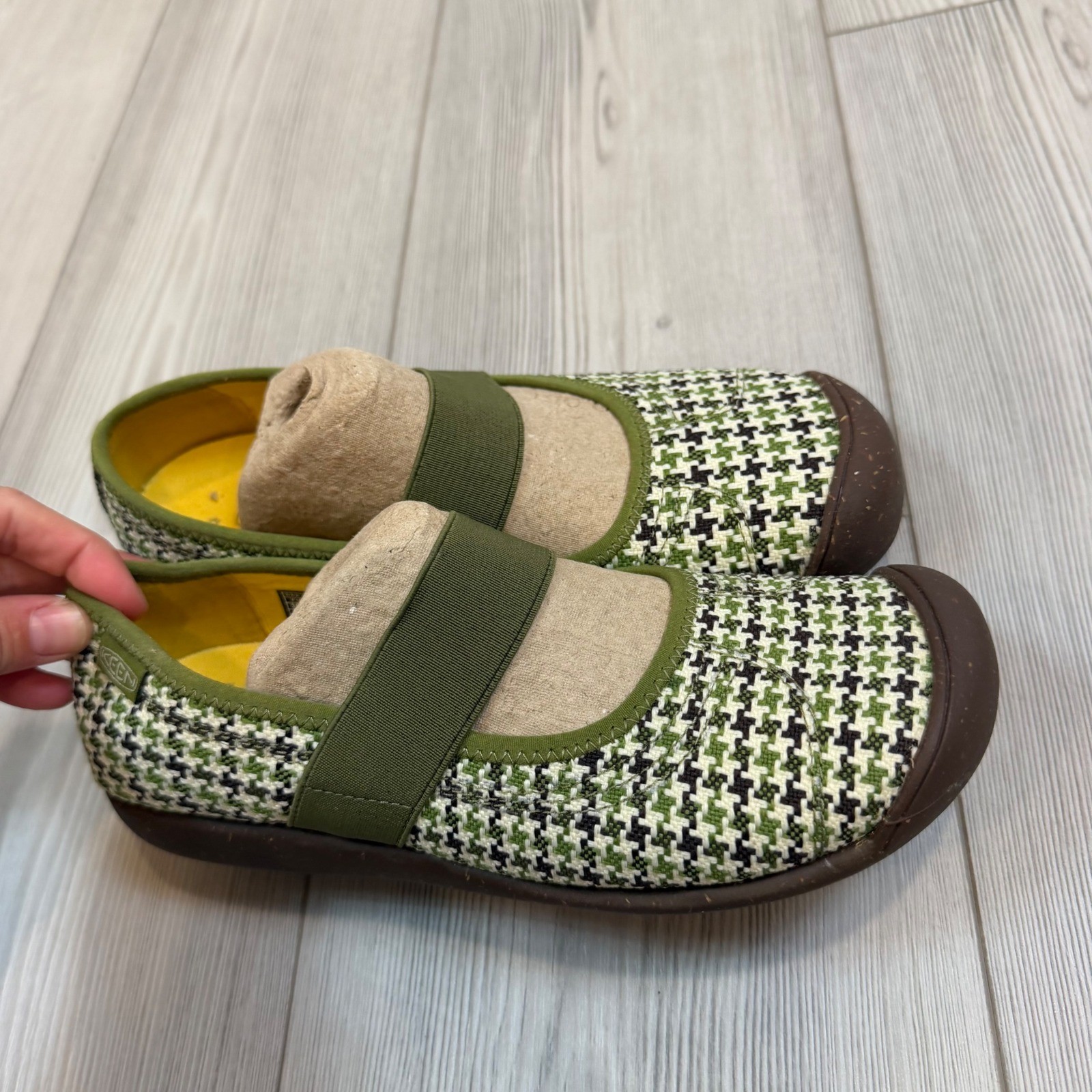 Keen Sienna MJ Canvas Loden Print Houndstooth Green Mary Jane Flats Womens 8 NEW
