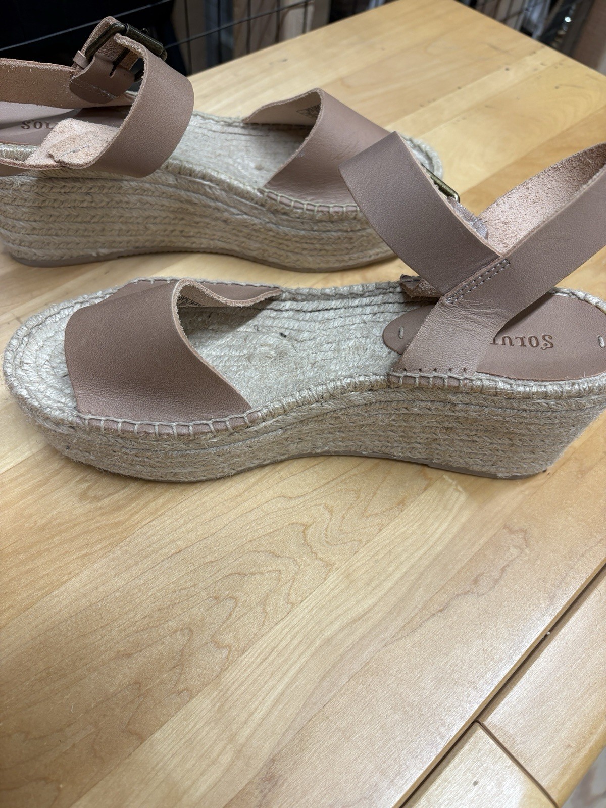 NWOT Soludos 9.5 Platform Sandals Rope Platforms Buckle Straps Beige