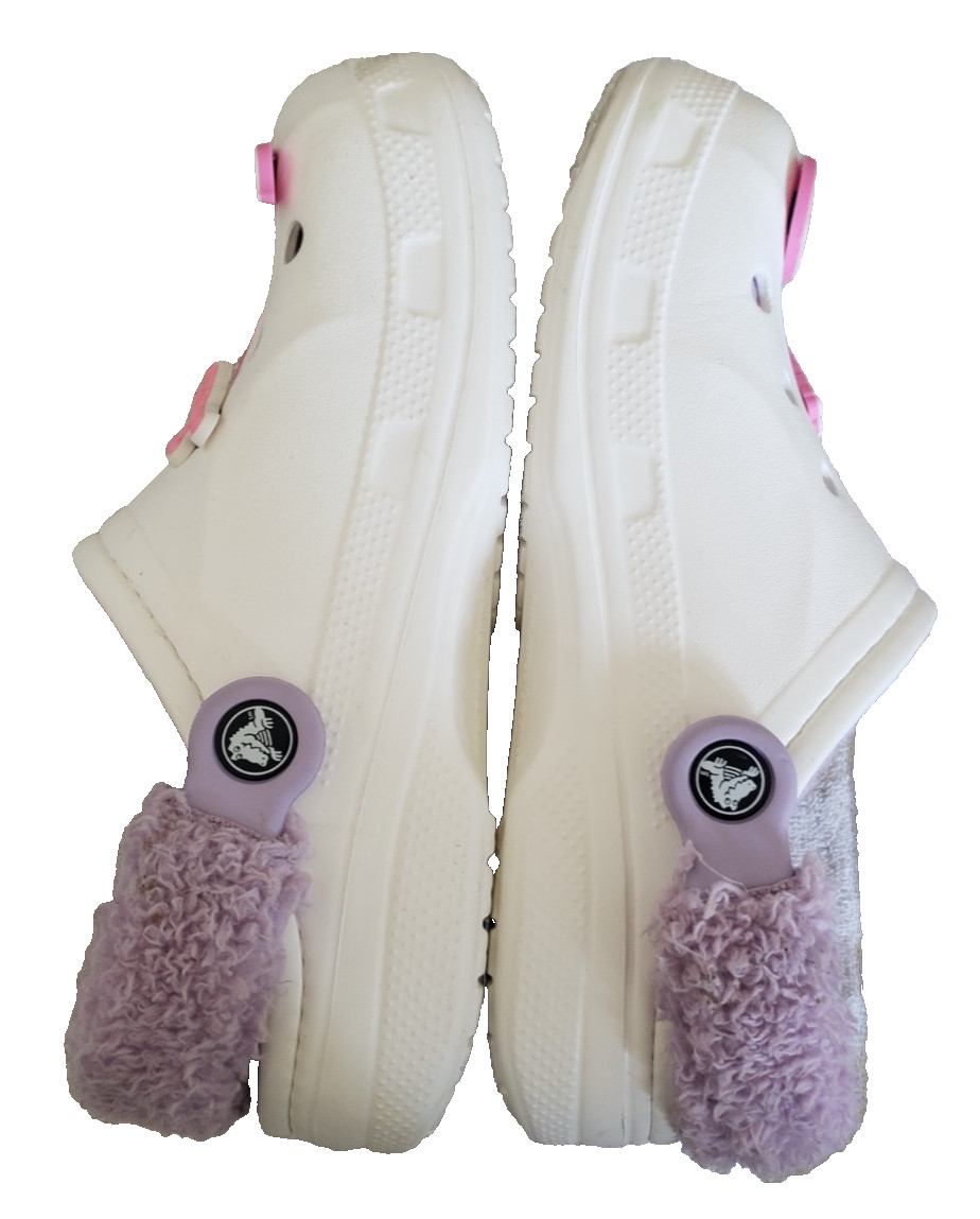 Crocs Baya Lined Fuzz Strap Women’s Size 6 Clog White Lavender 206633-577