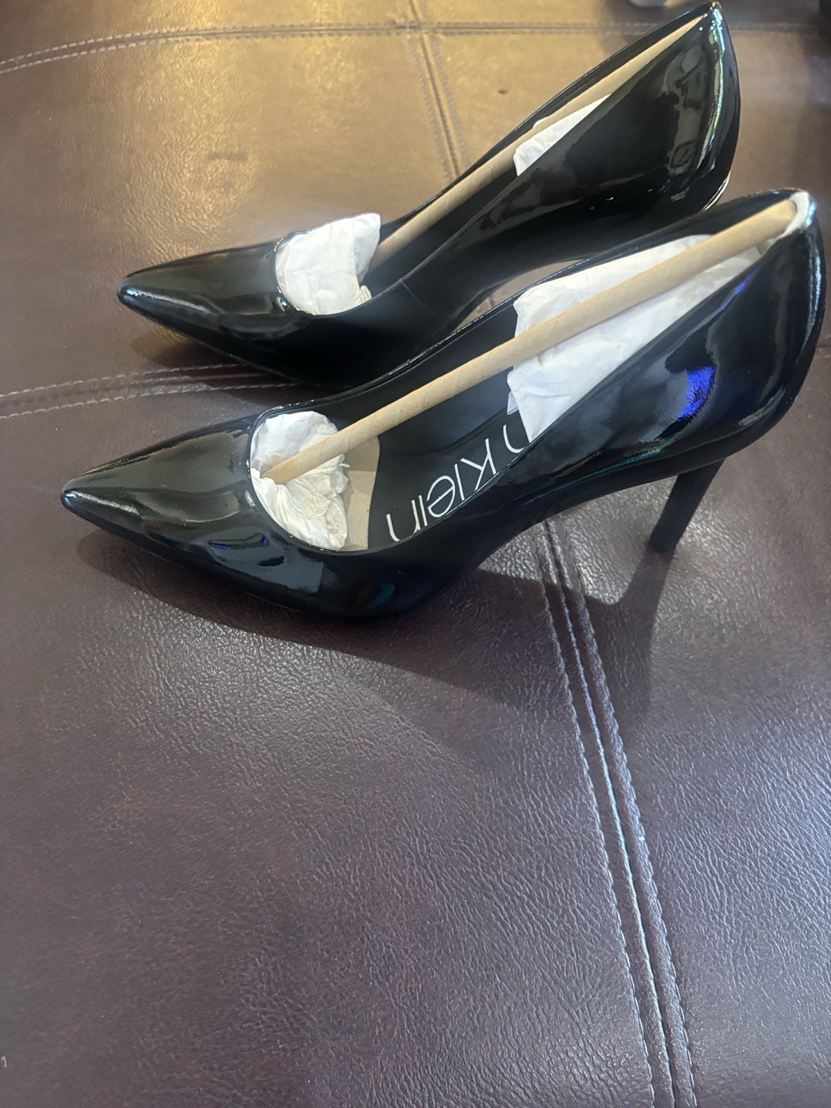 Calvin Klein Black Patent Leather Pointed Toe Stiletto Pumps US 5 M