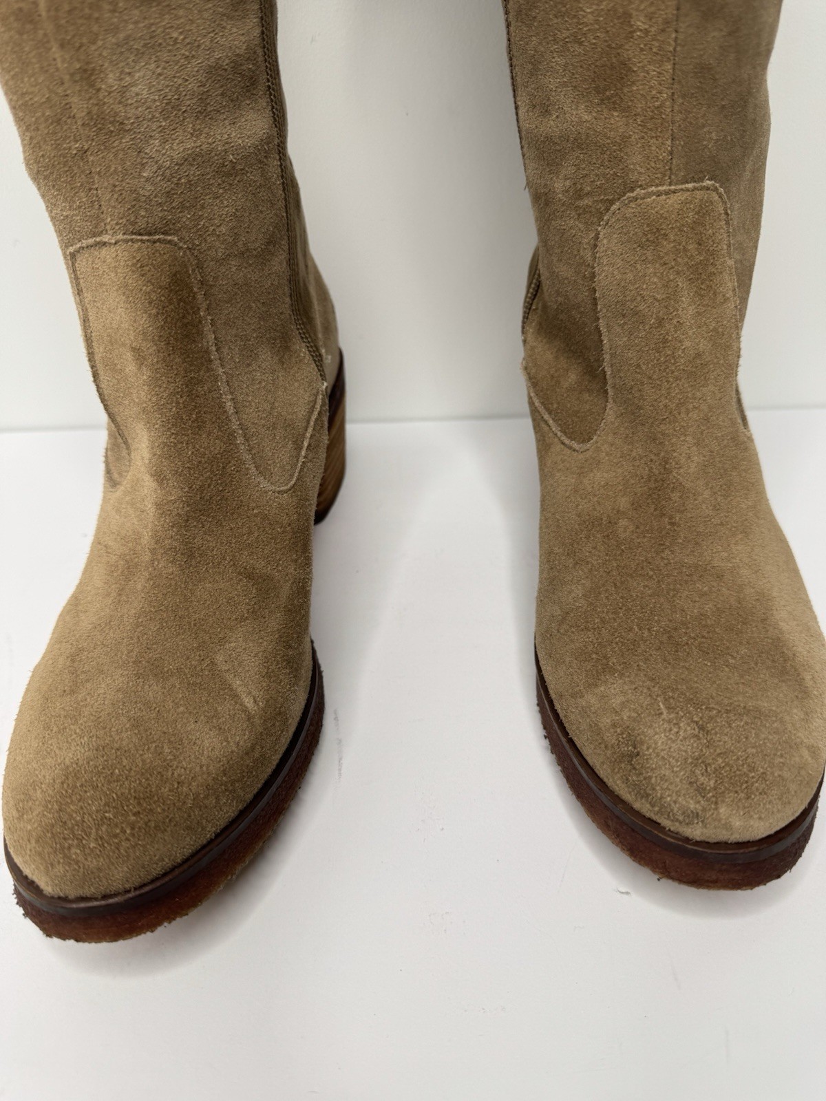 VINCE CAMUTO Shianne OTK Suede Vegan Fur Size 6.5M Taupe Women Boots