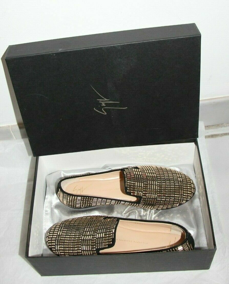 Giuseppe Zanotti Dalila Gold Studded Suede Smoking Flats Loafer US 6/ IT 36 $995