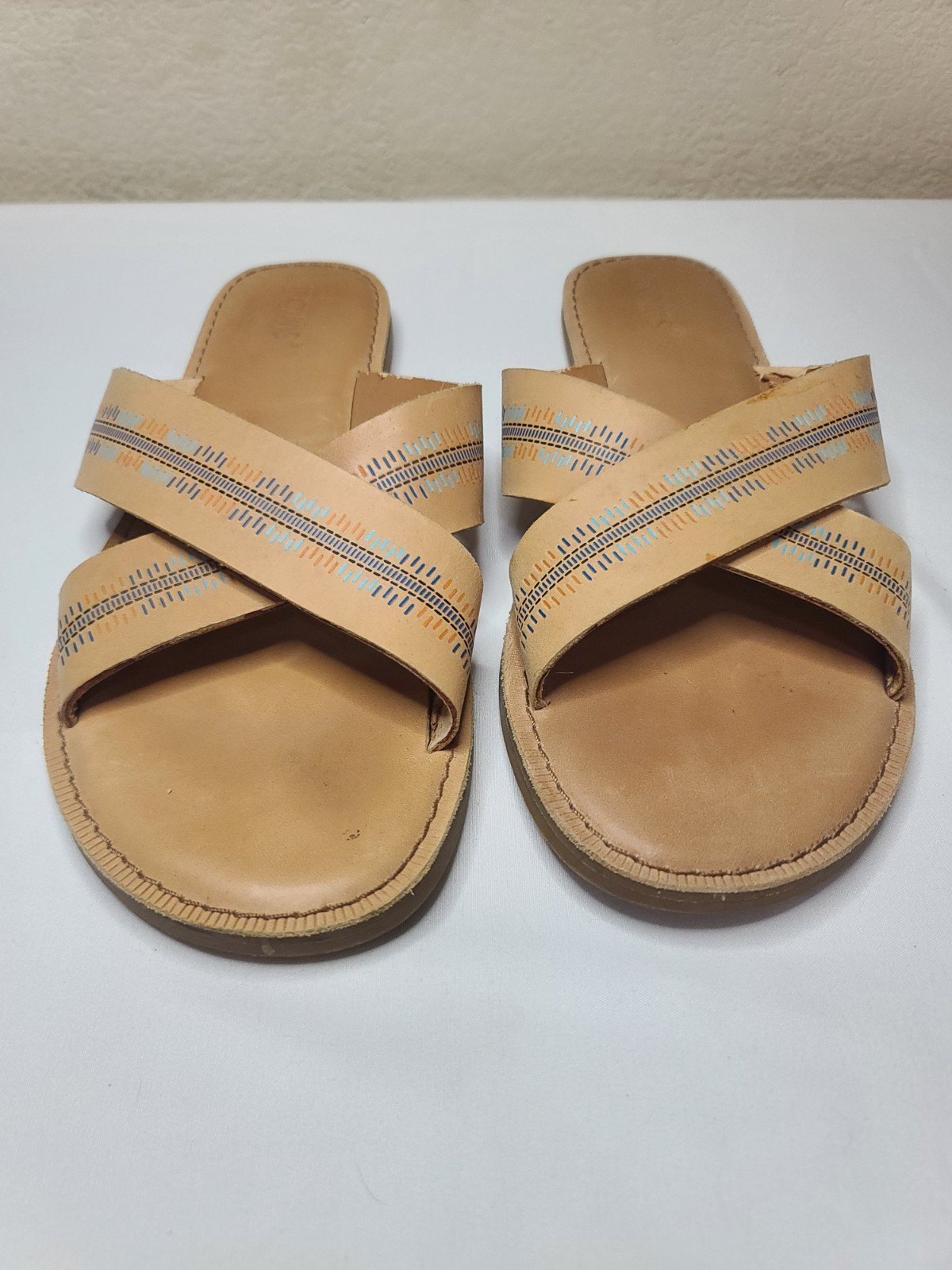 TOMS Women’s Crisscross Slide Sandals Tan Leather Size 10
