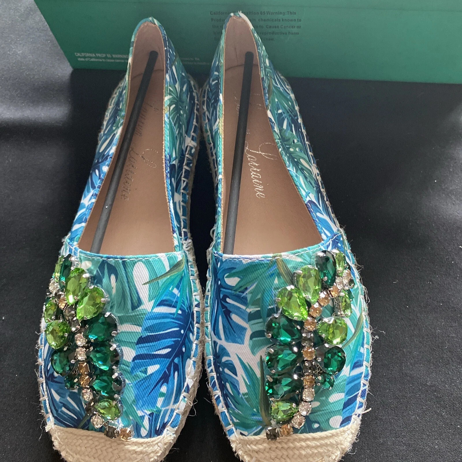 Lauren Lorraine Size 11 Tropical Embellished Espadrille Flat Shoes New In Box