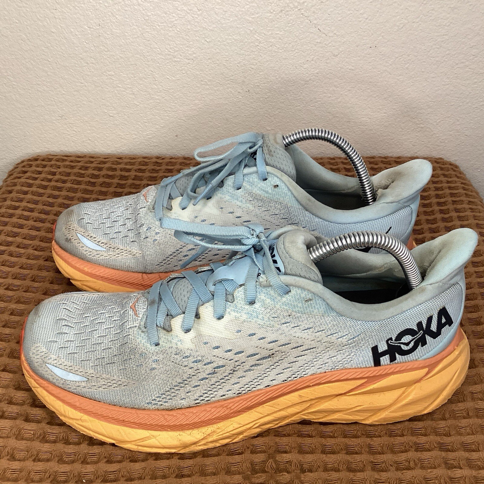 Hoka One Clifton 8 Women’s Size 9 B Running Shoes Lace Up Sneakers Blue Yellow