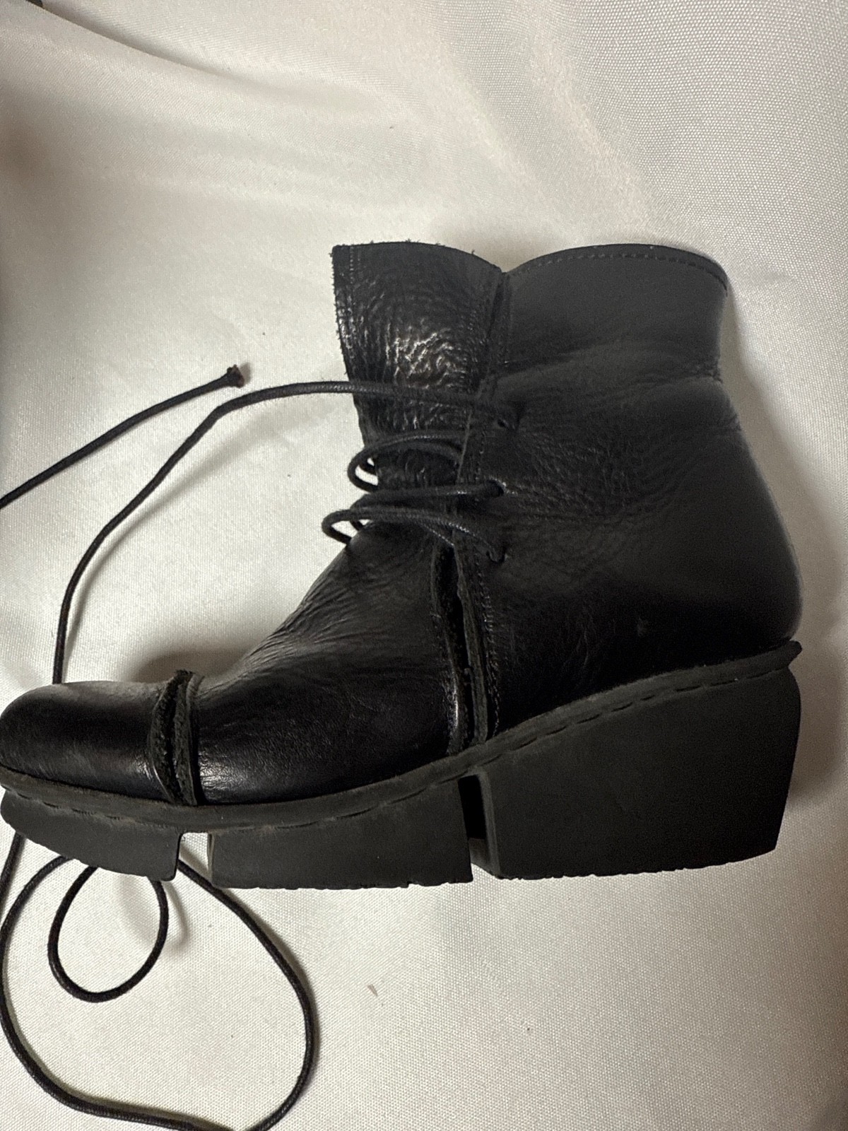 Trippen Lacuna f Black Leather Ankle Boots Splitt Wedge Germany Sz 35