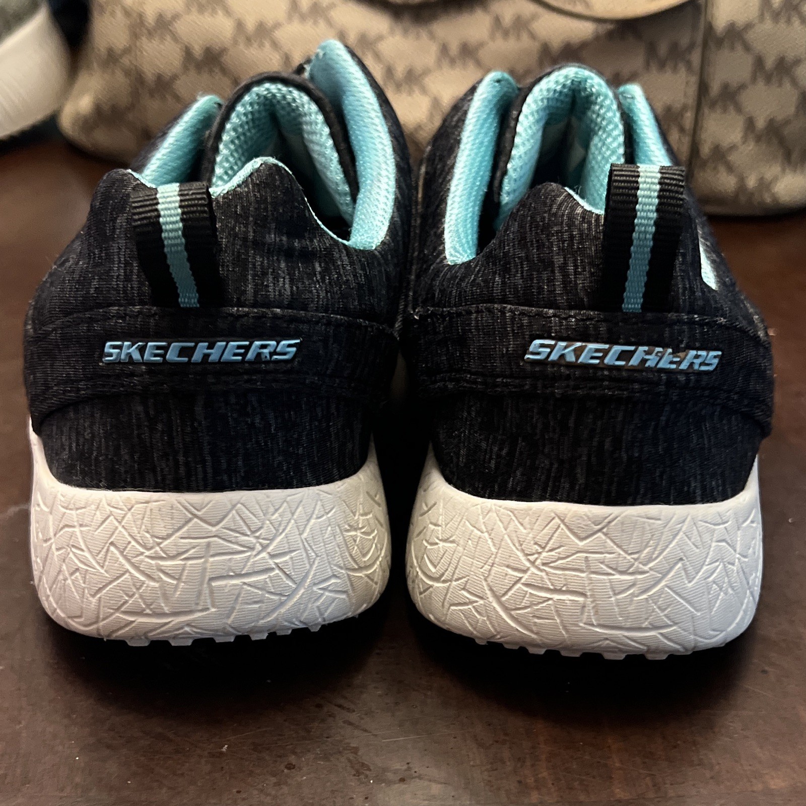 SKECHERS Athletic Low Top Slip-on Sneakers Heathered Textile Black Blue White