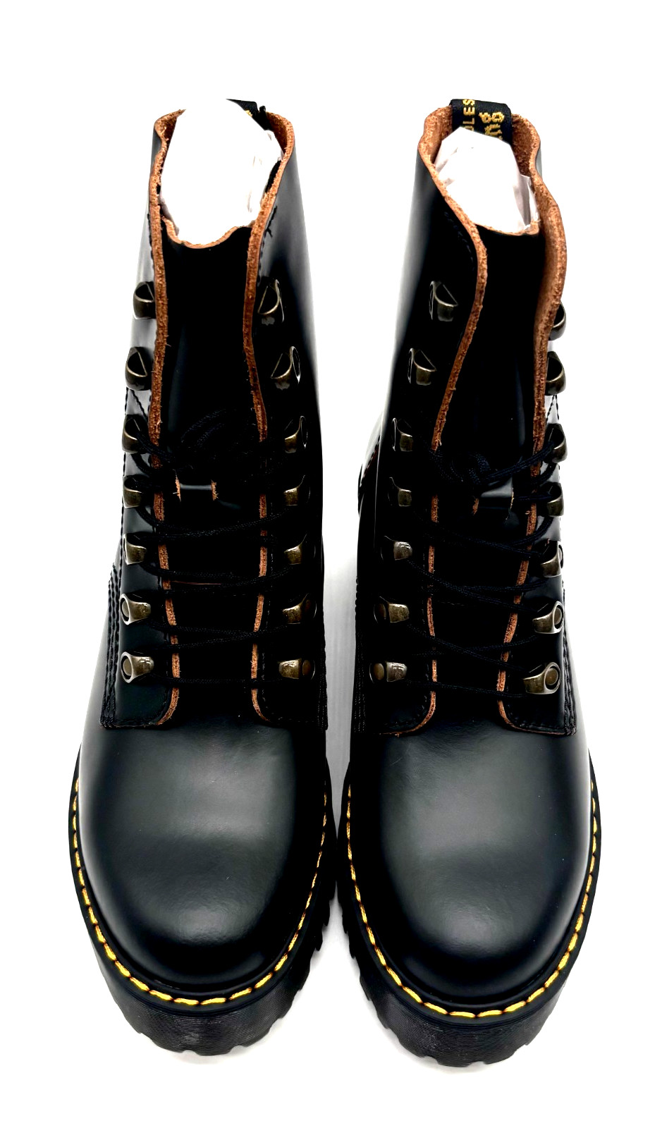DR. MARTENS Wonebs Black Leona Vintage Smooth Leather Heeled Boots Size 7