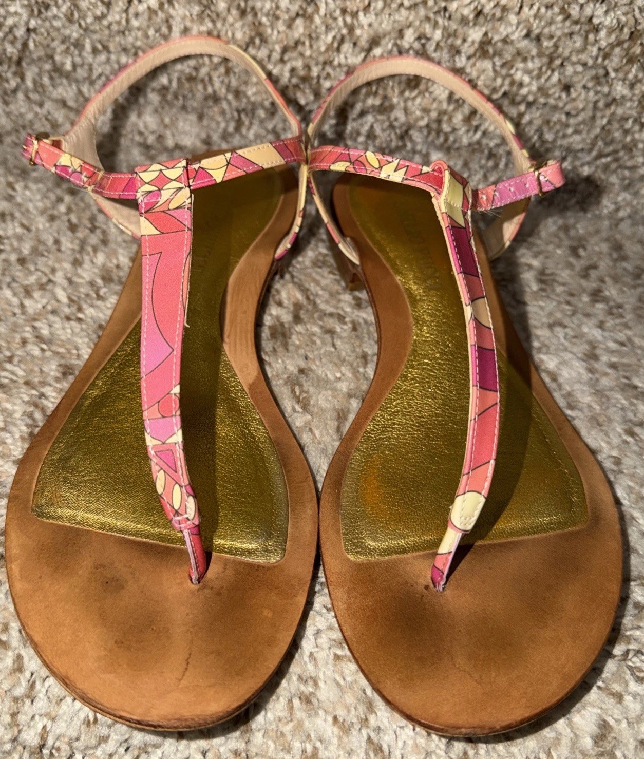 emilio pucci Coral Red Yellow Geometric italy Slingback Sandals 38