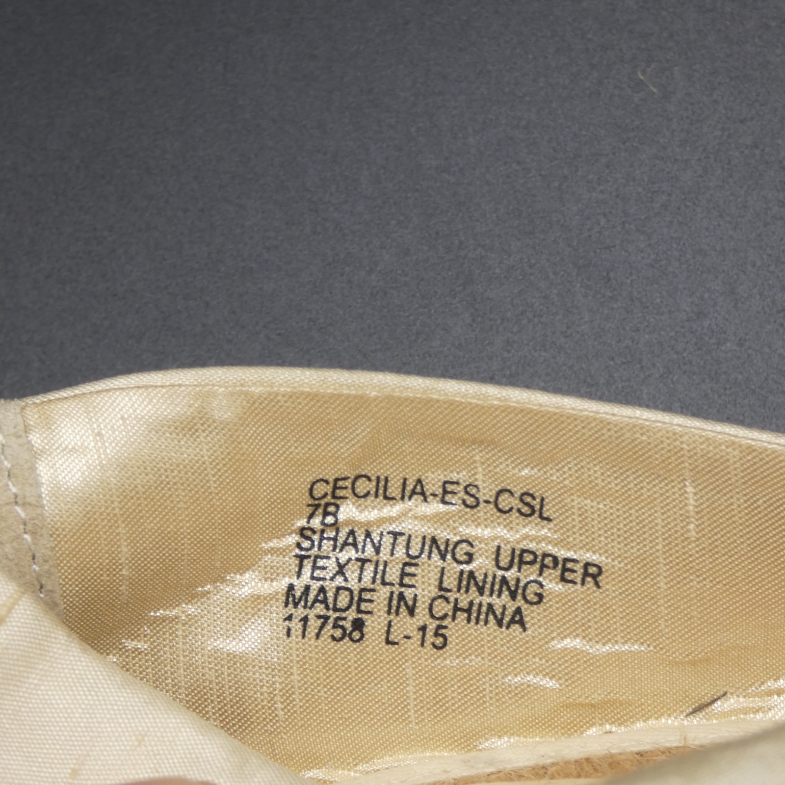 Lauren Ralph Lauren Cecilia Tan Beige Shantung Peep Toe Espadrille Wedge Size 7