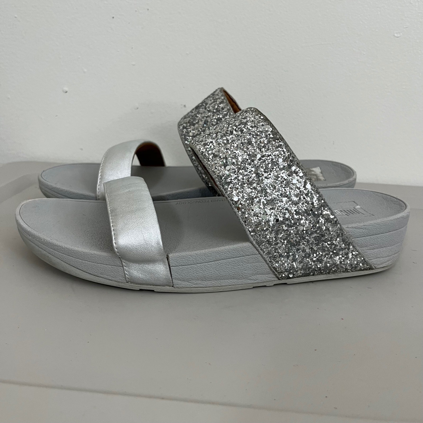 FitFlop Glitter Slide Sandals Womens 11 Microwobbleboard Platform Bling Resort