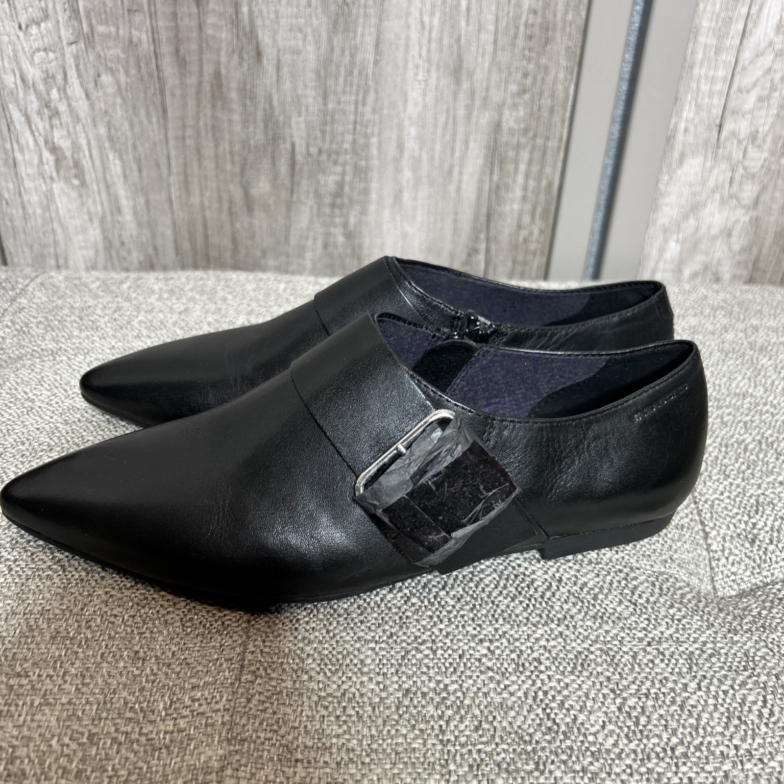 Vagabond Black Kaitlin Leather Buckle Women Shoes Pointed Toe Buckle Zip Size 38