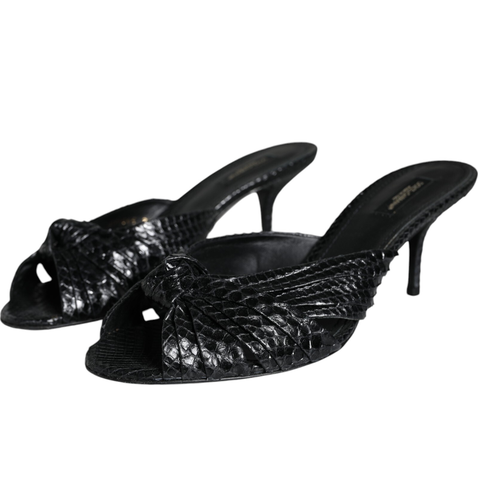 DOLCE & GABBANA Shoes Black Leather Heels Slides Sandals EU38.5 / US8 1200usd