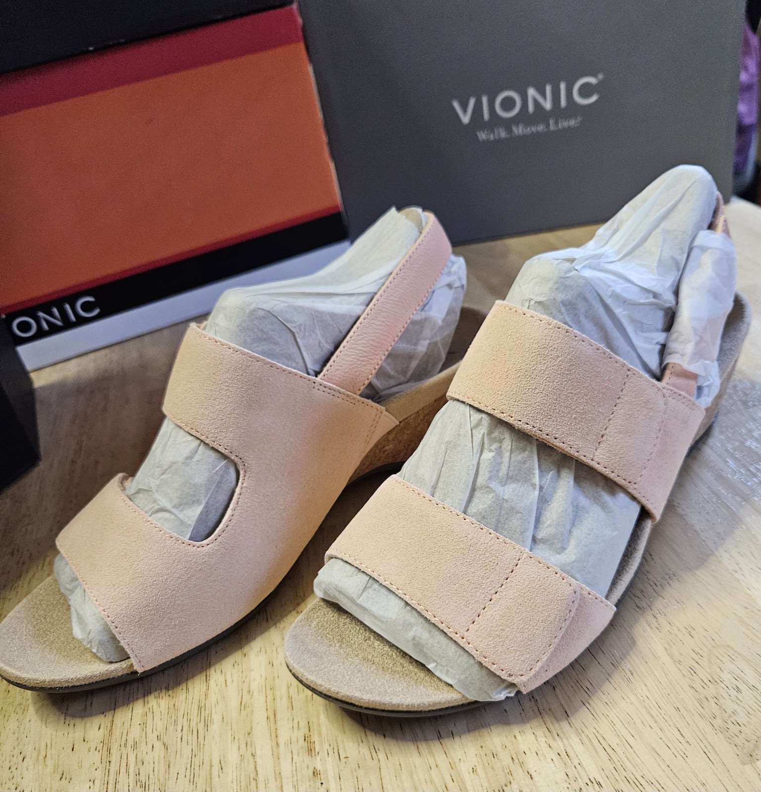 Vionic Uptown ROZE Slingback Platform Wedge Sandal US 9.5 Cork Accent Heel NIB