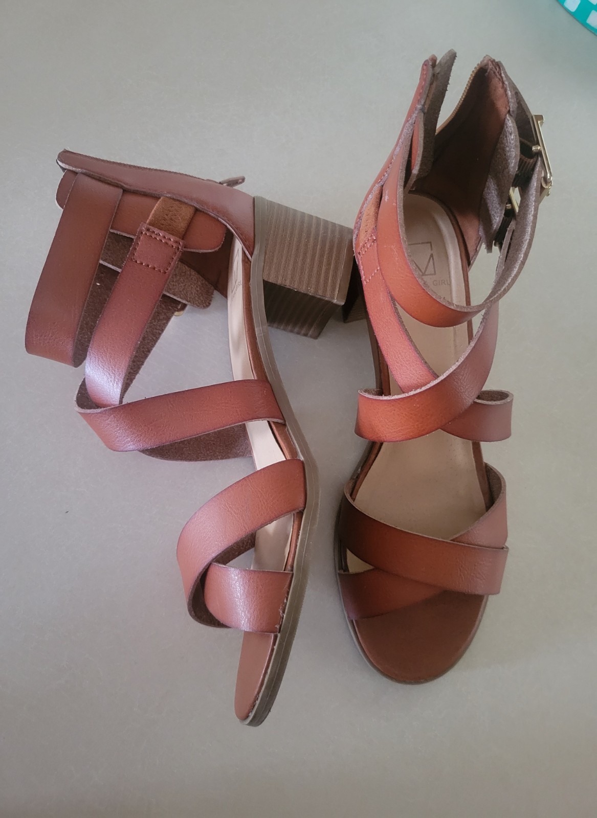 Material Girl Danee Strappy Block Heel Sandals Cognac