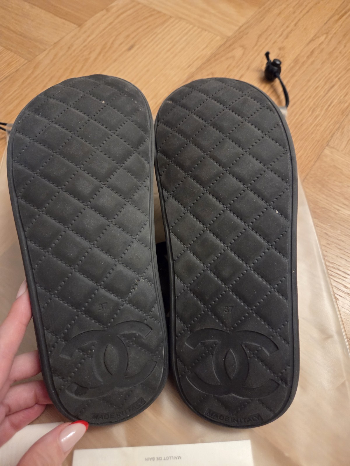 Authentic Chanel Camellia Slides Sandals Black White CC Logo Size 37 Made in…
