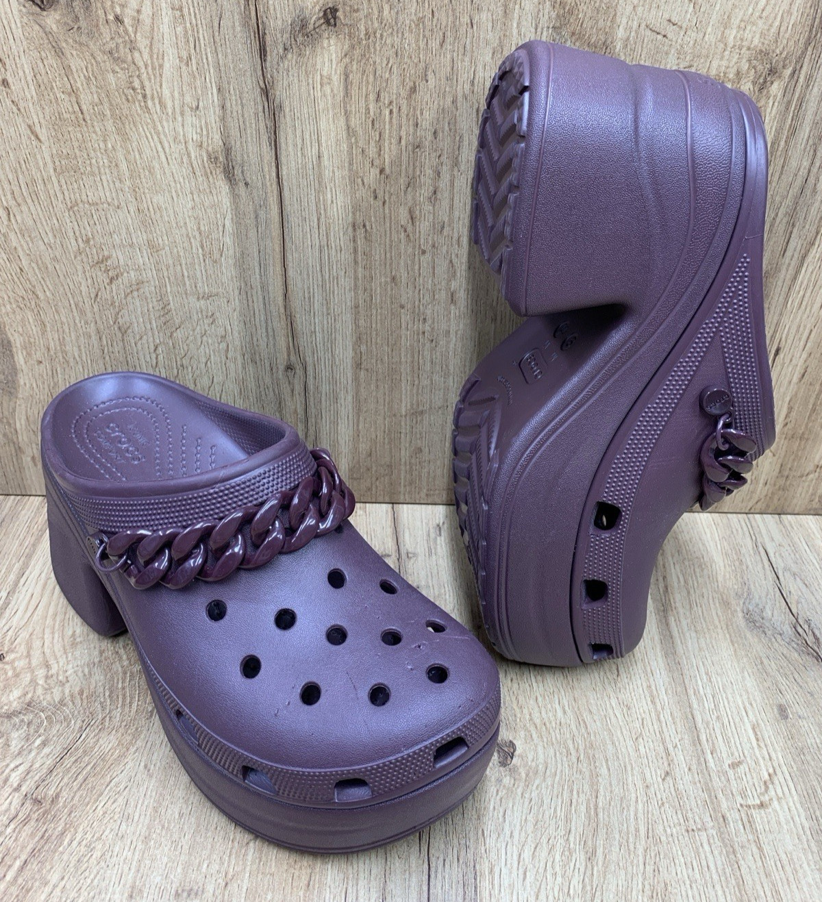 Crocs Siren Chain Platform Clogs Womens 11 Burgundy Chunky Heel Slip On 209018