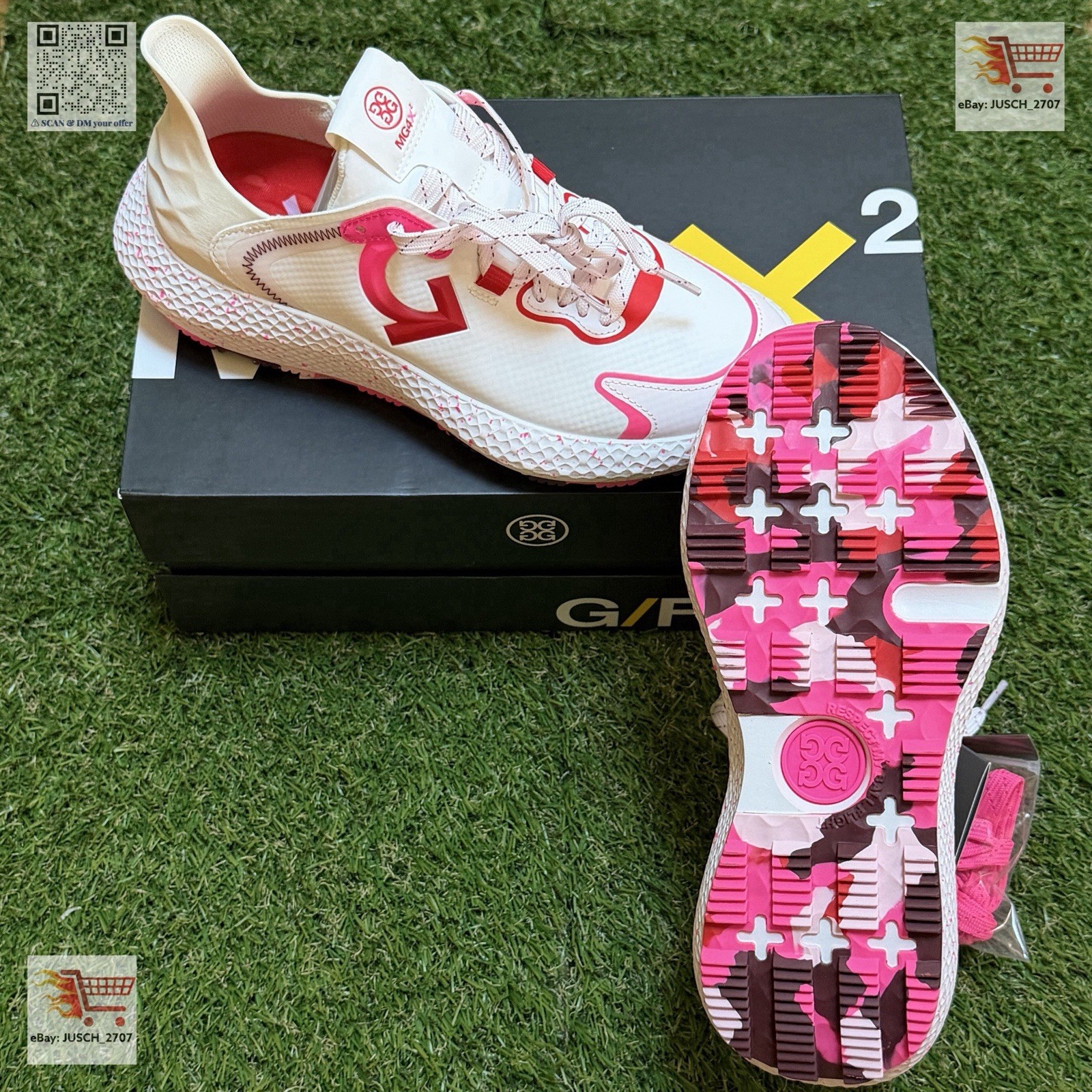 G/Fore GFORE MG4x2 TPU Golf Shoe Sneakers ⛳️ LADIES 6.5 ⛳️ White Cherry Red Camo
