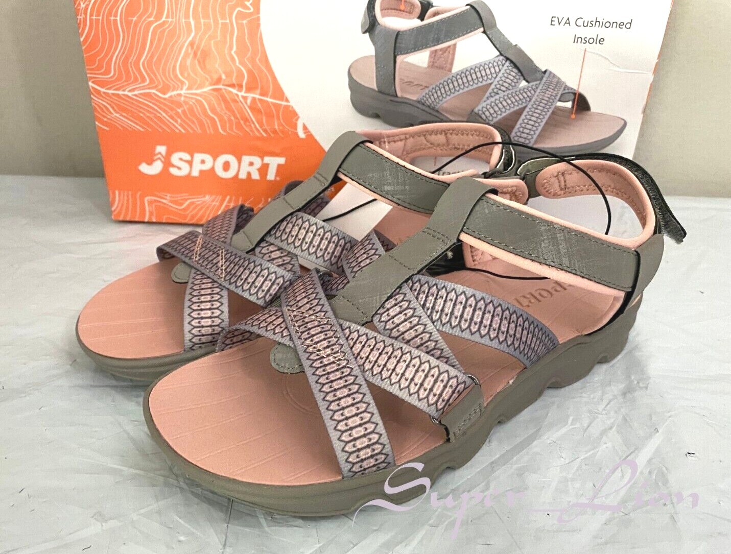 NEW JSport Women’s KAIA Adjustable Strap Sports Sandal – PICK SIZE – Grey/Pink