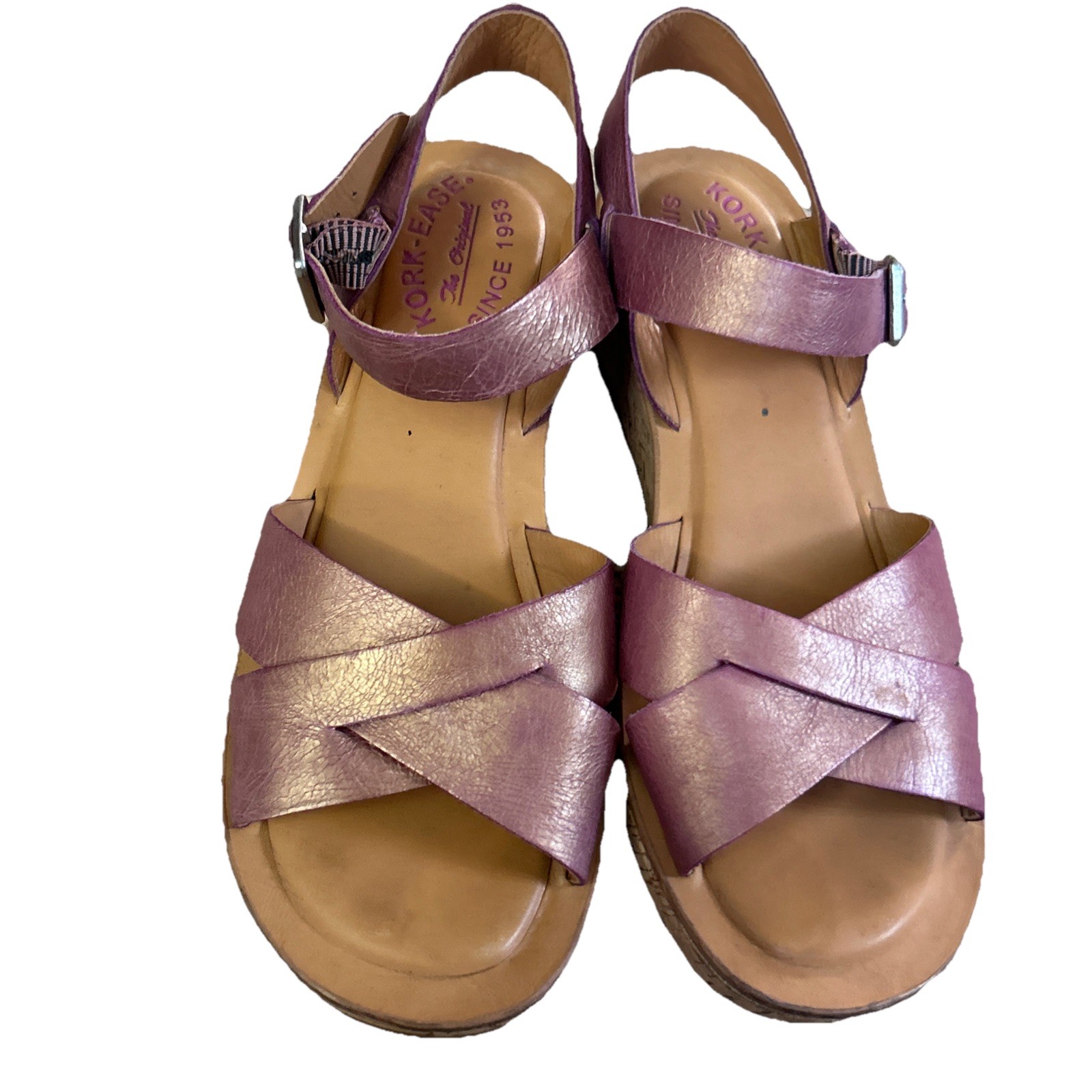 Kork-Ease Size 7 38 Women’s Leather wedge sandals, Orchid Pink Color