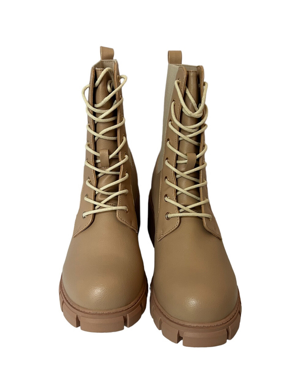 Blush Pink Combat Ankle Boots Faux Leather & fabric 2.5” Heels New SZ 11 Read