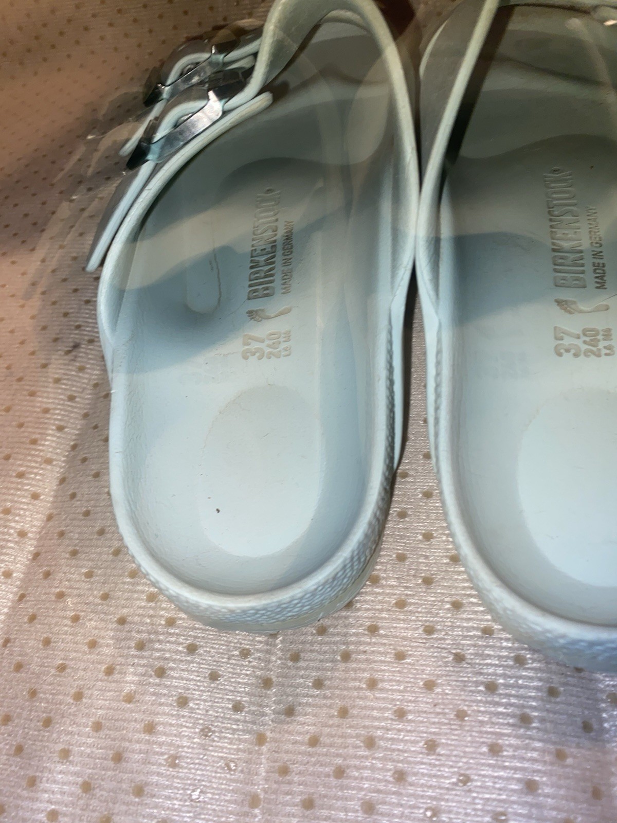 Birkenstock Arizona EVA sandals in surf green with stealth buckles US 6/6.5 (c)