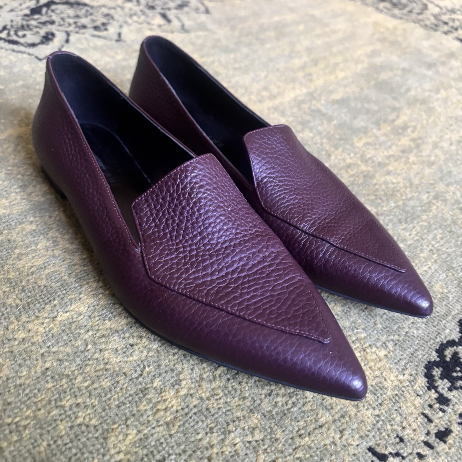 Everlane The Boss Womens Purple Pebbled Leather Simple Pointed Toe Flats 8.5