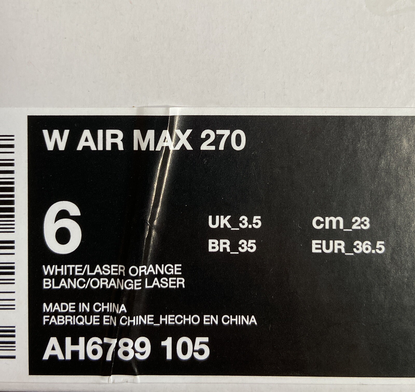 Nike Air Max 270 «Philippines» White Laser Orange AH6789-105 Women’s Sz 6 NoLid