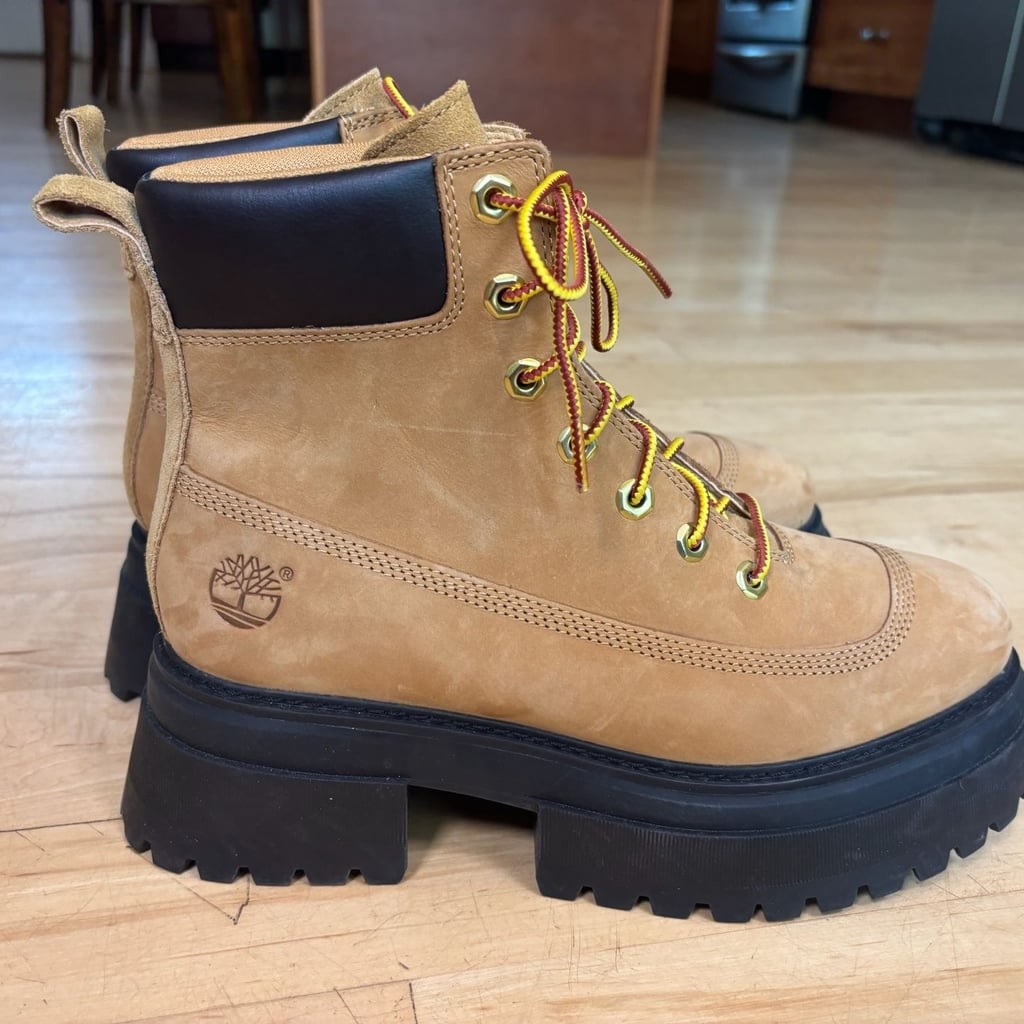 Timberland Women’s Sky 6-Inch Platform Lace-Up Boots in Wheat Nubuck