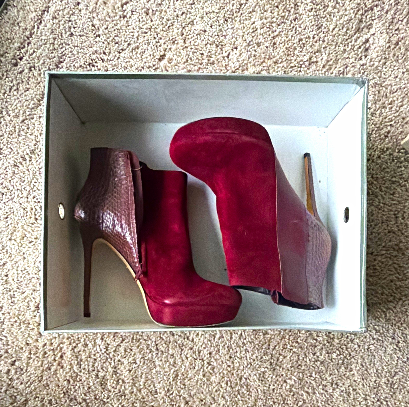 Neiman Marcus Women’s Burgundy Leather/Suede Ankle Strap Stiletto Heels 8.5